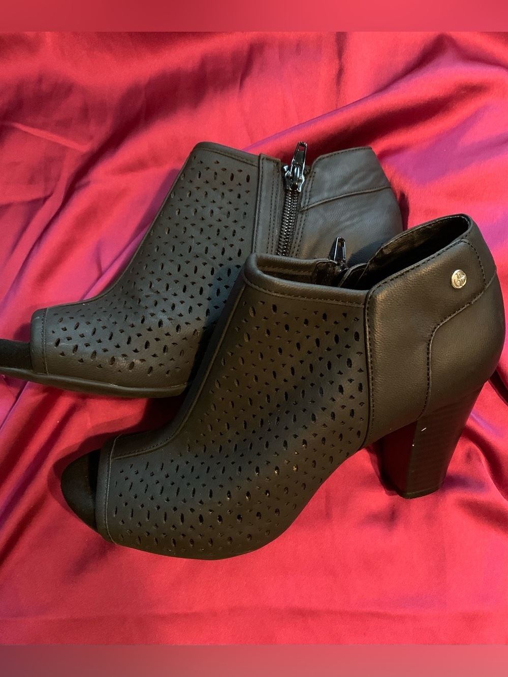 Giani Bernini Black Perforated Peep-Toe Ankle Booties